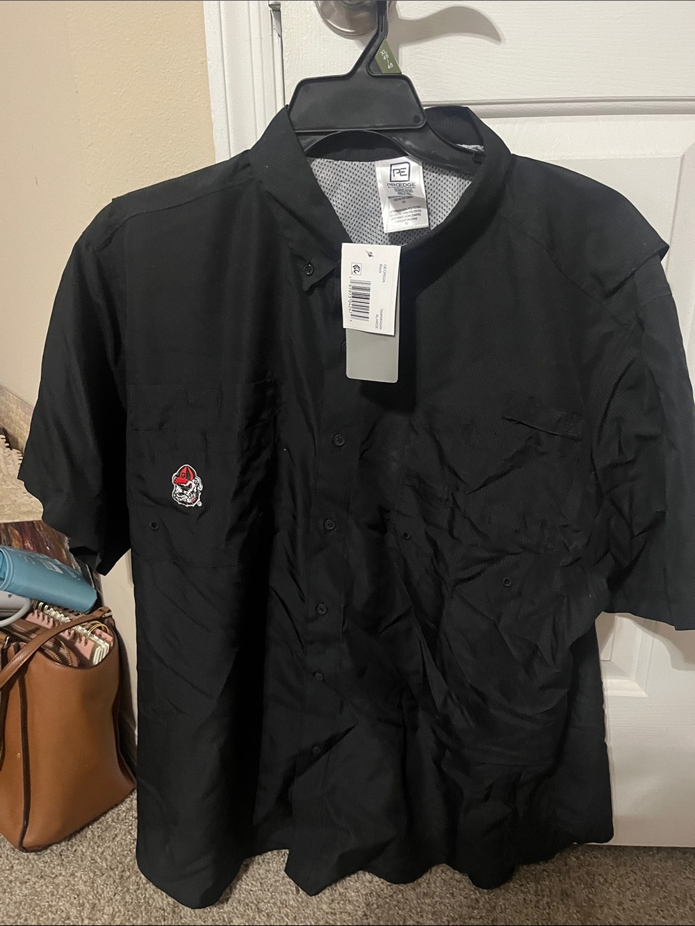 Pro Edge Black Short-Sleeve Shirt Jacket with Embroidered Chest Patch